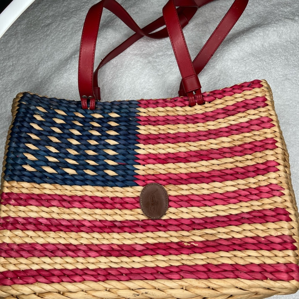 Patriotic Lined Straw Tote Bag - Picture 7 of 7